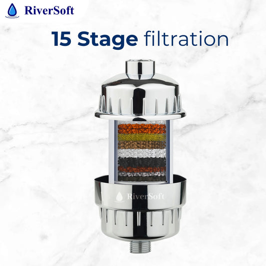 HL-150 PRO Water Softener for Bathroom With 15-Stage Filtration For Shower & Tap (Chrome, Pack of 1)